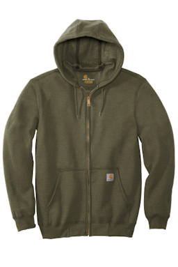Sample of Carhartt Midweight Hooded Zip-Front Sweatshirt in Moss from side front