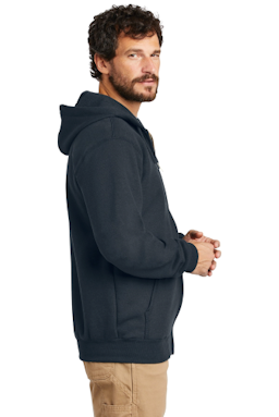 Sample of Carhartt Midweight Hooded Zip-Front Sweatshirt in New Navy from side sleeveleft