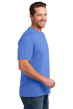Sample of District Made Mens Perfect Blend Crew Tee in Hthr Royal from side sleeveleft