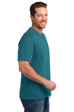 Sample of District Made Mens Perfect Blend Crew Tee in Hthr Teal from side sleeveleft