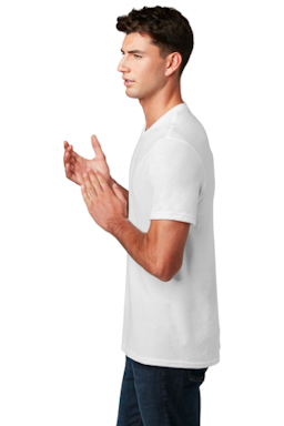 Sample of District Made Mens Perfect Blend Crew Tee in White from side sleeveleft