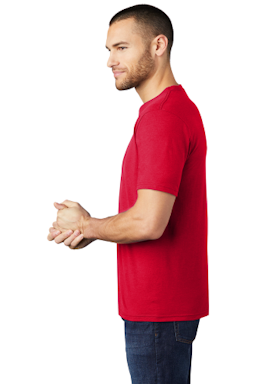 Sample of District Made Mens Perfect Tri Crew Tee in Classic Red from side sleeveleft