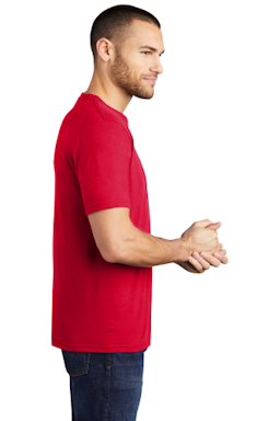 Sample of District Made Mens Perfect Tri Crew Tee in Classic Red from side sleeveright