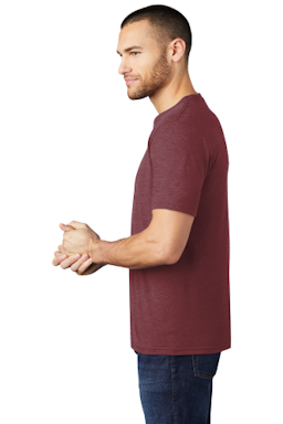 Sample of District Made Mens Perfect Tri Crew Tee in Maroon Frost from side sleeveleft