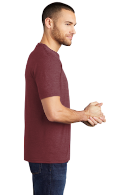 Sample of District Made Mens Perfect Tri Crew Tee in Maroon Frost from side sleeveright