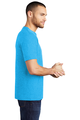 Sample of District Made Mens Perfect Tri Crew Tee in Turquoise Frost from side sleeveright