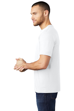 Sample of District Made Mens Perfect Tri Crew Tee in White from side sleeveleft