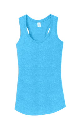 Sample of District Made Ladies Perfect Tri Racerback Tank in Turquoise Frst from side front