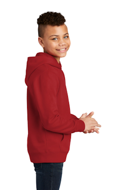 Sample of District Youth V.I.T. Fleece Hoodie DT6100Y in Classic Red from side sleeveleft