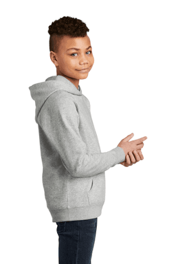 Sample of District Youth V.I.T. Fleece Hoodie DT6100Y in Lt Hthr Grey from side sleeveleft