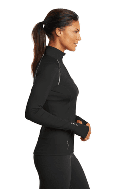 Sample of OGIO ENDURANCE Ladies Nexus 1/4-Zip Pullover in Blacktop from side sleeveleft