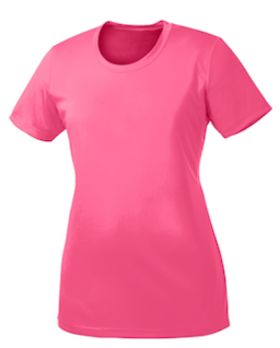 Sample of Port & Company Ladies Essential Performance Tee in Neon Pink from side front
