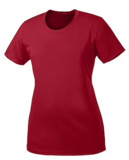Sample of Port & Company Ladies Essential Performance Tee in Red from side front