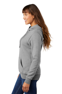 Sample of Port & Company Ladies Core Fleece Pullover Hooded Sweatshirt LPC78H in Athletic Hthr from side sleeveleft