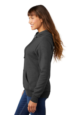 Sample of Port & Company Ladies Core Fleece Pullover Hooded Sweatshirt LPC78H in Dark Hthr Grey from side sleeveleft