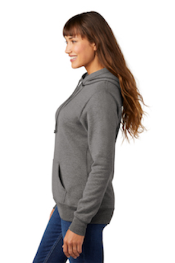 Sample of Port & Company Ladies Core Fleece Pullover Hooded Sweatshirt LPC78H in Graphite Hthr from side sleeveleft