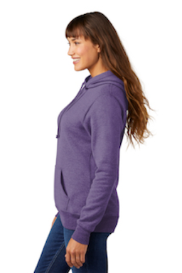 Sample of Port & Company Ladies Core Fleece Pullover Hooded Sweatshirt LPC78H in Heather Purple from side sleeveleft