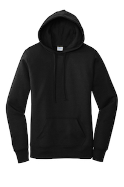 Sample of Port & Company Ladies Core Fleece Pullover Hooded Sweatshirt LPC78H in Jet Black from side front