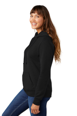 Sample of Port & Company Ladies Core Fleece Pullover Hooded Sweatshirt LPC78H in Jet Black from side sleeveleft