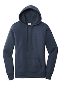 Sample of Port & Company Ladies Core Fleece Pullover Hooded Sweatshirt LPC78H in Navy from side front
