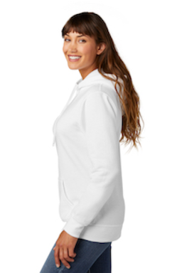 Sample of Port & Company Ladies Core Fleece Pullover Hooded Sweatshirt LPC78H in White from side sleeveleft