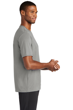 Sample of Port & Company Essential Performance Tee in Grey Concrete from side sleeveleft
