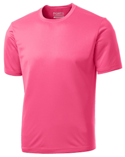 Sample of Port & Company Essential Performance Tee in Neon Pink from side front