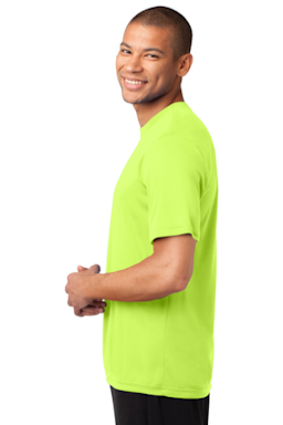 Sample of Port & Company Essential Performance Tee in Neon Yellow from side sleeveright