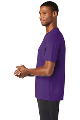 Sample of Port & Company Essential Performance Tee in Team Purple from side sleeveright