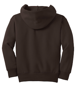 Sample of Port & Company Youth Pullover Hooded Sweatshirt in Dk Choc Brown from side back