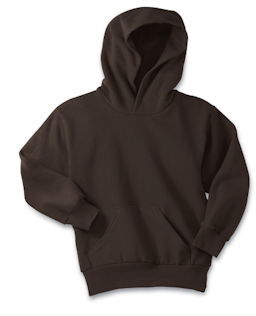 Sample of Port & Company Youth Pullover Hooded Sweatshirt in Dk Choc Brown from side front