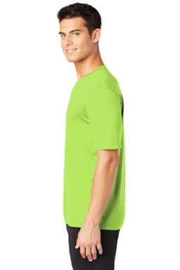 Sample of Sport-Tek PosiCharge Competitor Tee. ST350 in Lime Shock from side sleeveleft