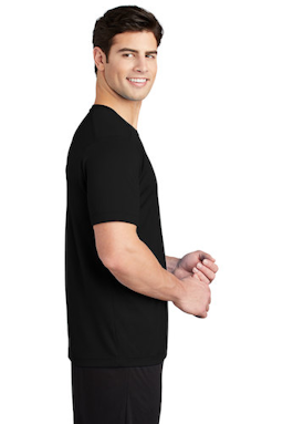 Sample of Sport-Tek ® Posi-UV ™ Pro Tee in Black from side sleeveleft