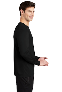 Sample of Sport-Tek ® Posi-UV ® Pro Long Sleeve Tee in Black from side sleeveleft