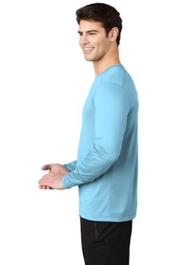 Sample of Sport-Tek ® Posi-UV ® Pro Long Sleeve Tee in Light Blue from side sleeveright
