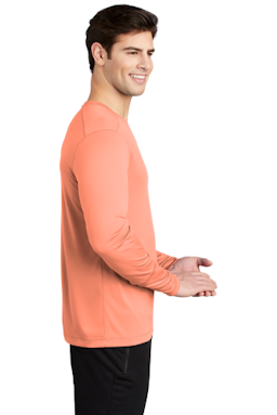 Sample of Sport-Tek ® Posi-UV ® Pro Long Sleeve Tee in Soft Coral from side sleeveleft