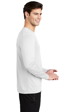 Sample of Sport-Tek ® Posi-UV ® Pro Long Sleeve Tee in White from side sleeveleft