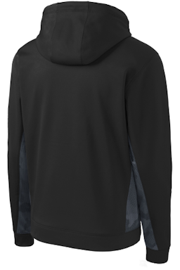 Sample of Sport-Tek Youth Sport-Wick CamoHex Fleece Colorblock Hooded Pullover in Bk Dark Sm Gry from side back