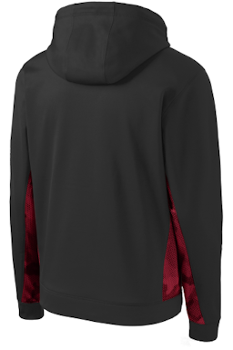 Sample of Sport-Tek Youth Sport-Wick CamoHex Fleece Colorblock Hooded Pullover in Bk Deep Red from side back