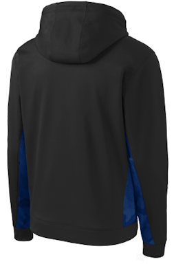 Sample of Sport-Tek Youth Sport-Wick CamoHex Fleece Colorblock Hooded Pullover in Bk True Royal from side back