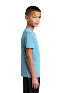 Sample of Sport-Tek Youth Posi-UV Pro Tee in Light Blue from side sleeveleft