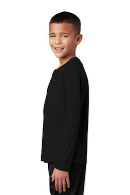 Sample of Sport-Tek Youth Posi-UV Pro Long Sleeve Tee in Black from side sleeveright