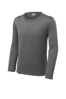 Sample of Sport-Tek Youth Posi-UV Pro Long Sleeve Tee in Dark Smoke Gry from side front