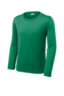 Sample of Sport-Tek Youth Posi-UV Pro Long Sleeve Tee in Kelly Green from side front