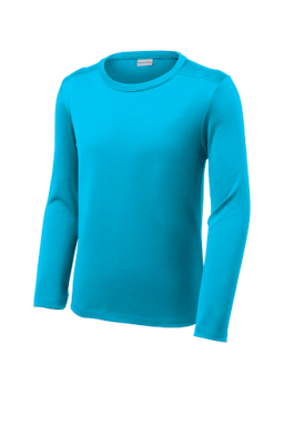 Sample of Sport-Tek Youth Posi-UV Pro Long Sleeve Tee in Sapphire from side front