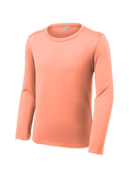 Sample of Sport-Tek Youth Posi-UV Pro Long Sleeve Tee in Soft Coral from side front