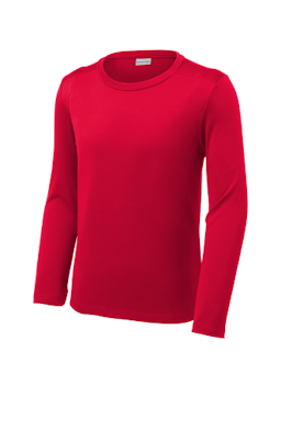 Sample of Sport-Tek Youth Posi-UV Pro Long Sleeve Tee in True Red from side front