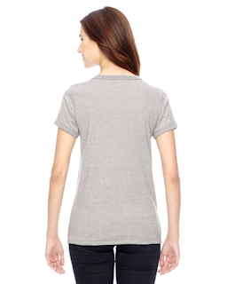 Sample of Alternative 01913E Ladies' Ideal Eco Mock Twist Ringer T-Shirt in ECO MCK NICKEL from side back
