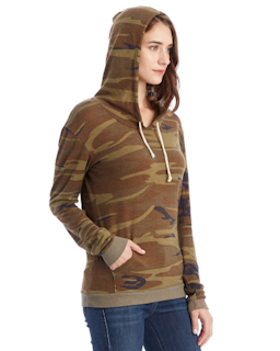 Sample of Alternative 01928E1 Ladies' Eco-Jersey Pullover Hoodie in CAMO from side sleeveleft