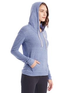Sample of Alternative 01928E1 Ladies' Eco-Jersey Pullover Hoodie in ECO PACIFIC BLUE from side sleeveleft